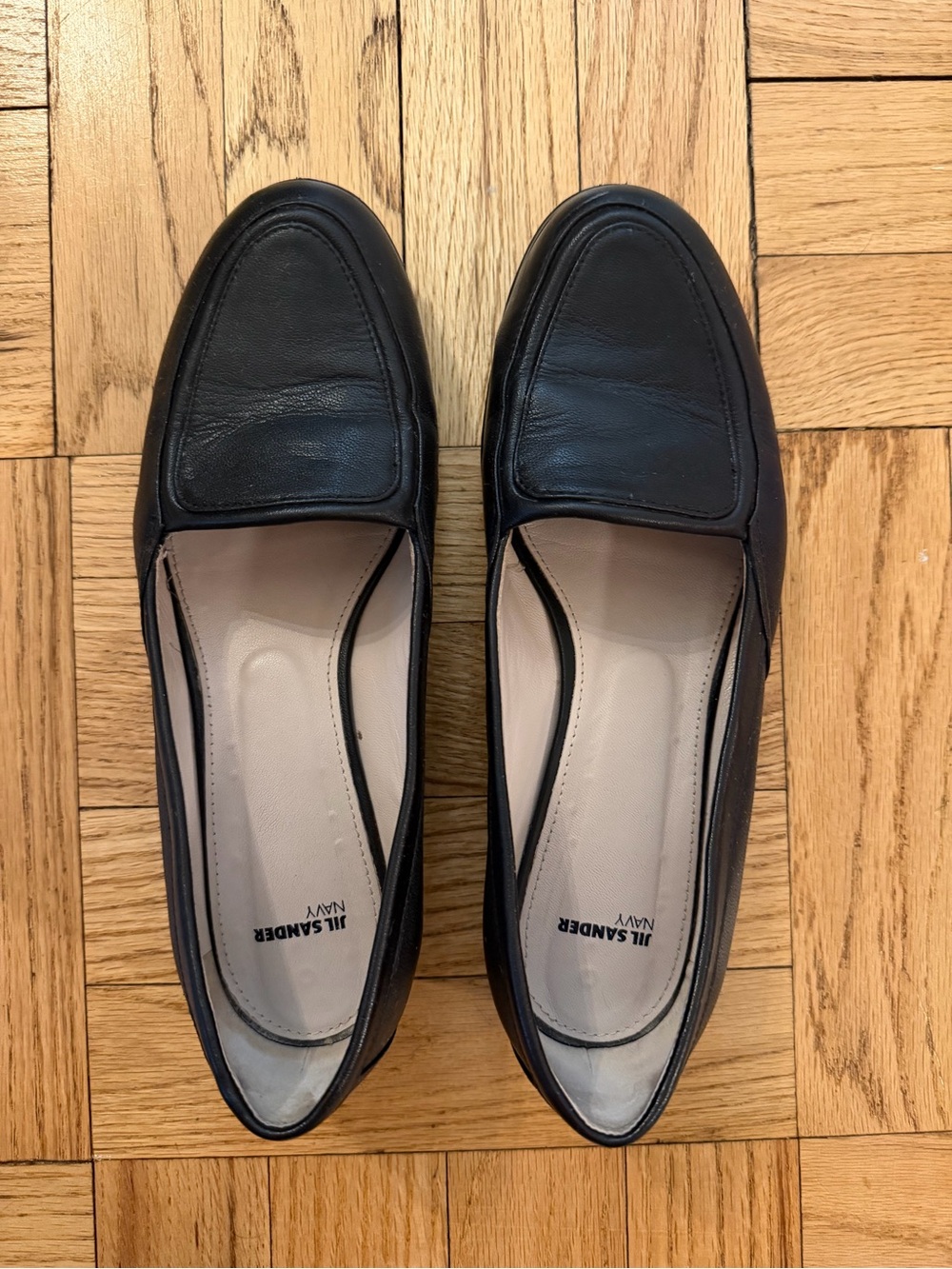 Jil Sander Navy Leather Slip-On Loafers